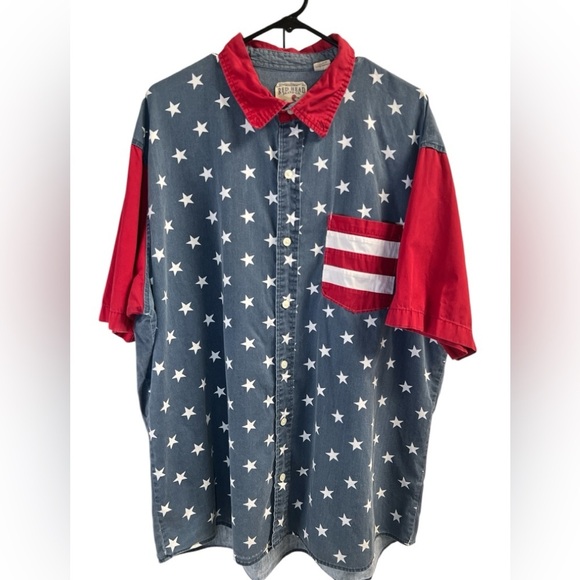 Red head short sleeve American flag button down shirt - Picture 1 of 4